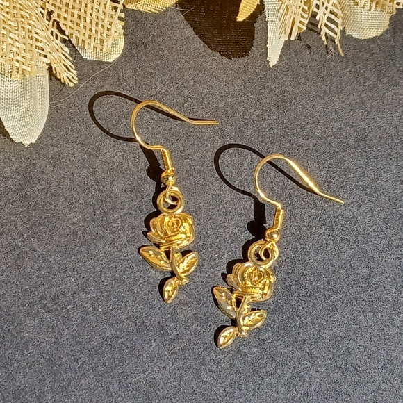 Dainty Gold Rose Handmade Earrings - Picture 2 of 3